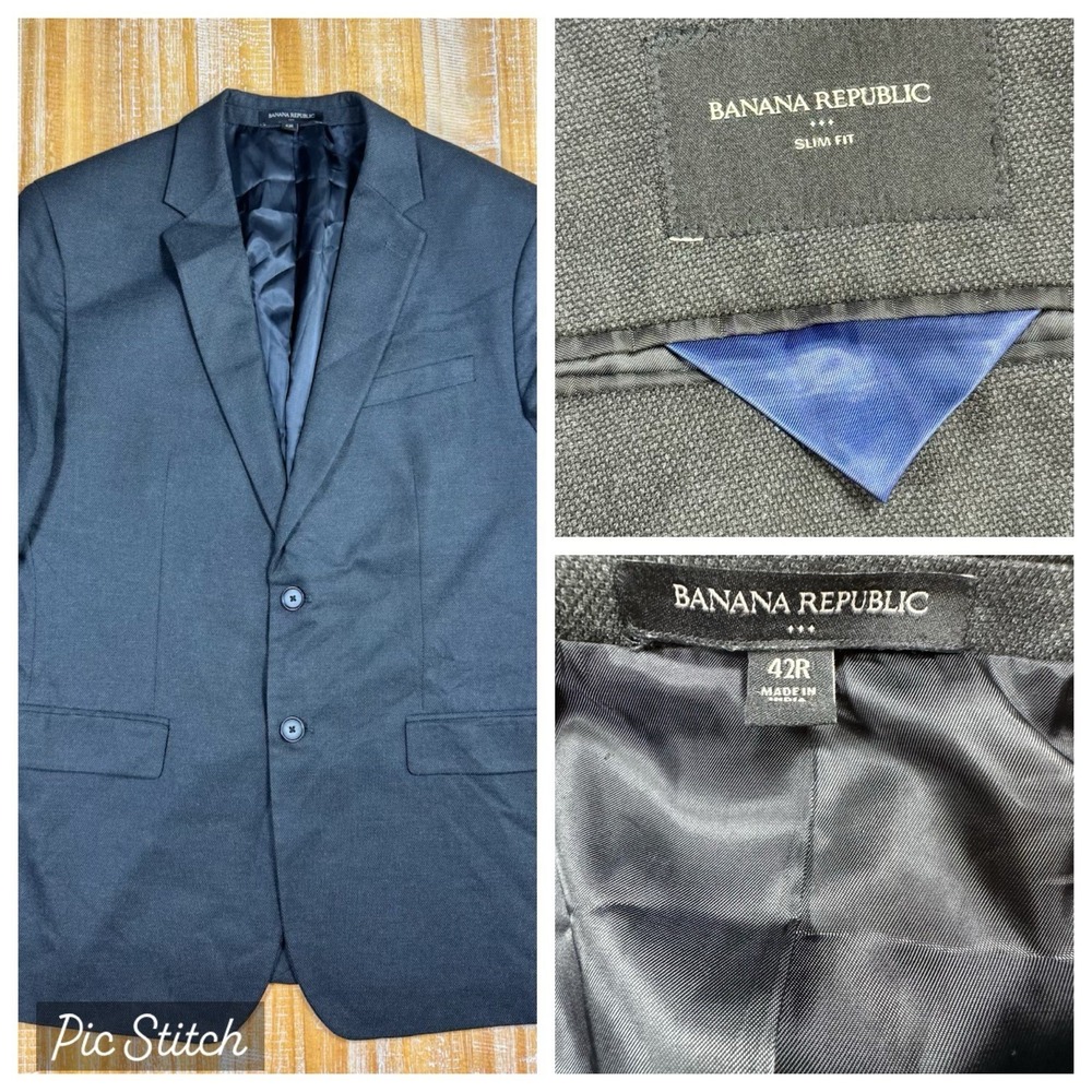 BANANA REPUBLIC mens gray pattern sport‎ coat suit jacket blazer SLIM FIT 42R B4